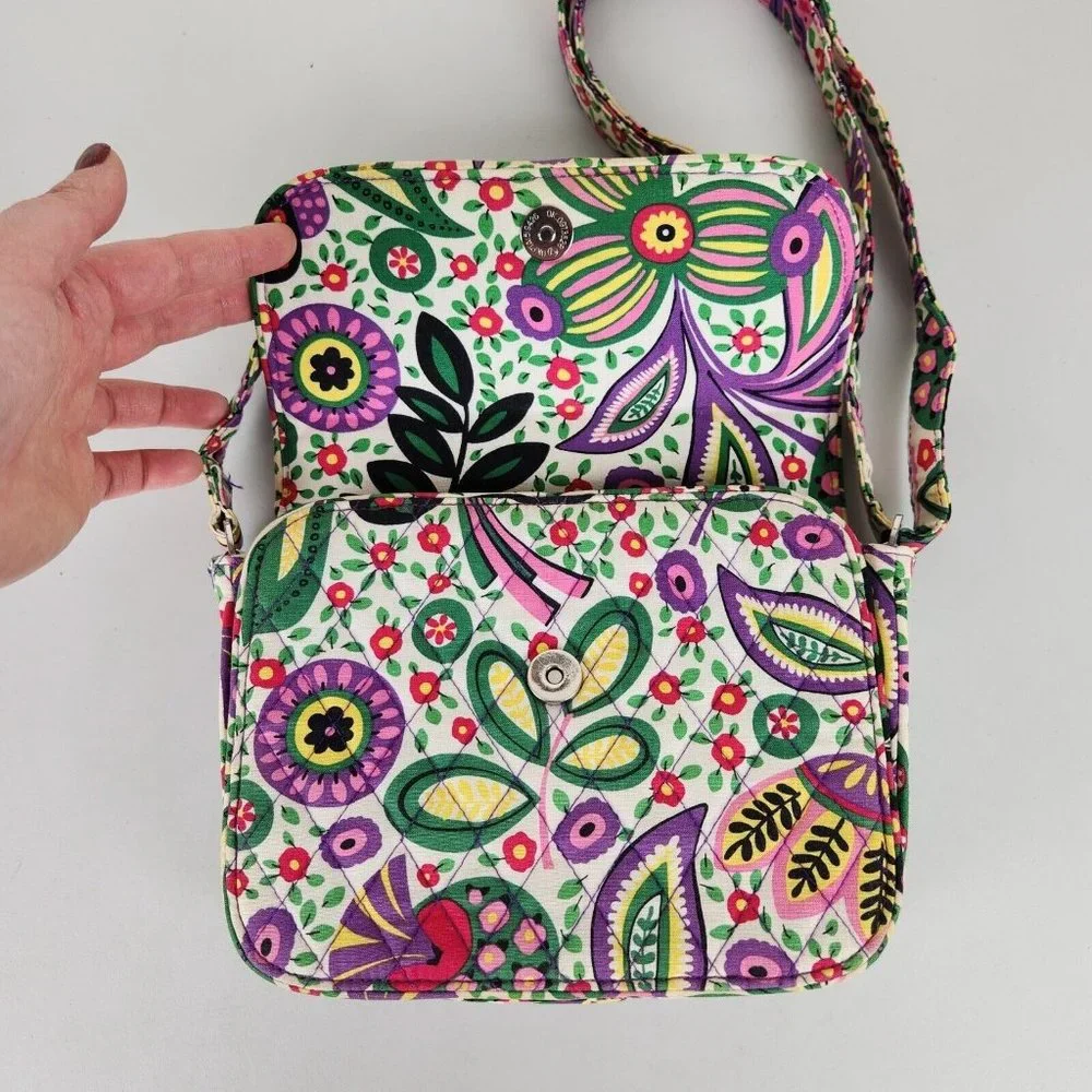 Vera Bradley Crossbody Bag Womens White Purple Viva La Vera Rachel Quilted Purse